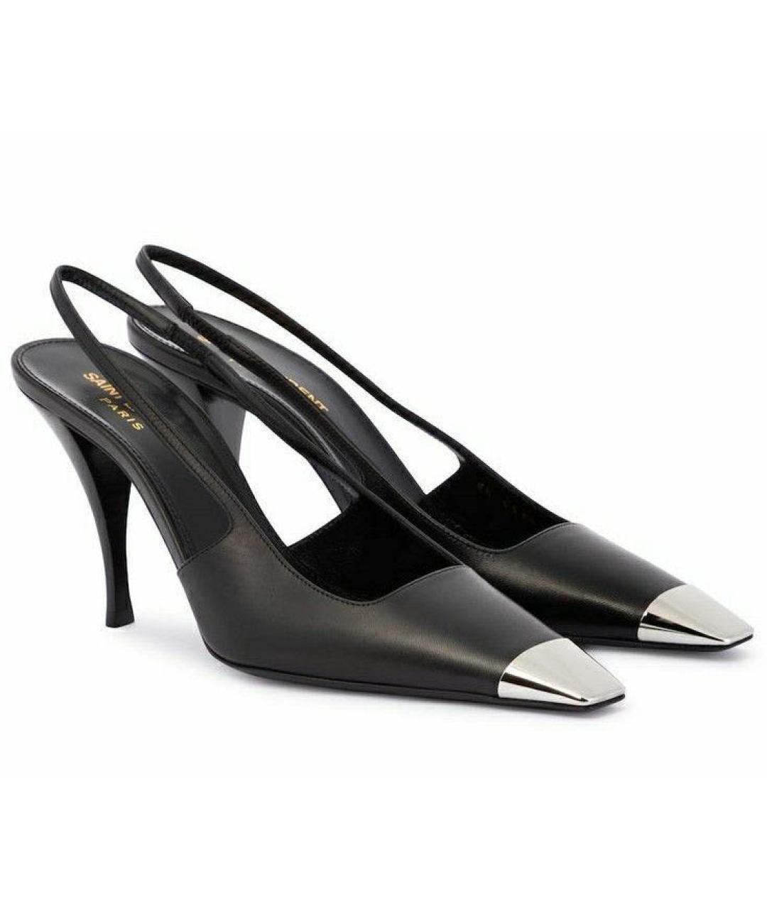 SAINT LAURENT Черные кожаные лодочки на низком каблуке, фото 4