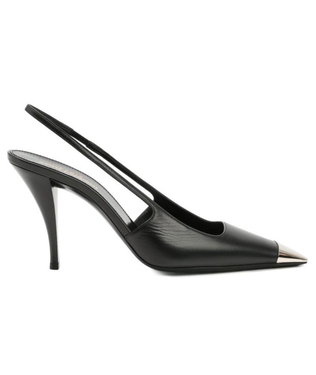 SAINT LAURENT Черные кожаные лодочки на низком каблуке, фото 1