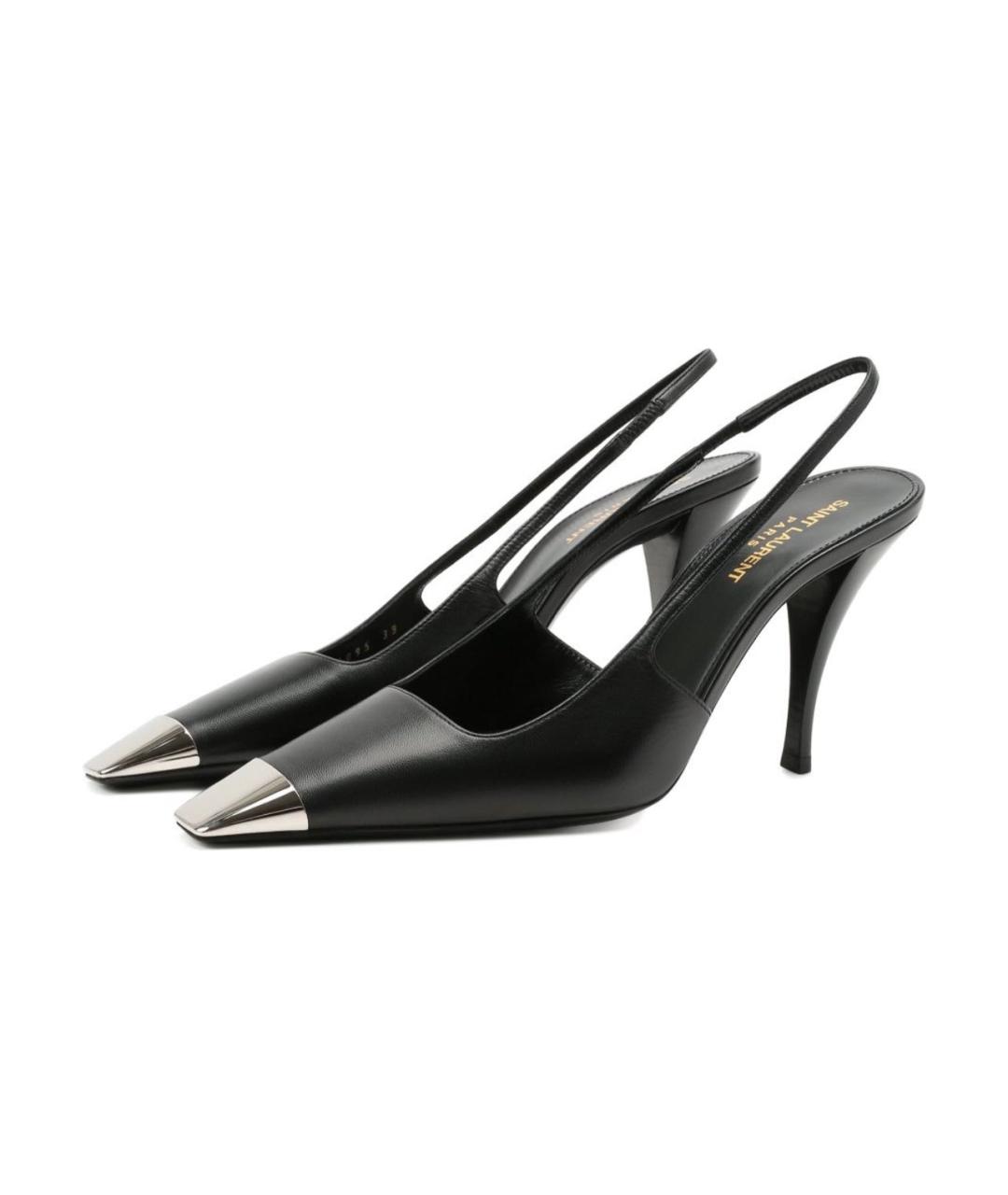 SAINT LAURENT Черные кожаные лодочки на низком каблуке, фото 3