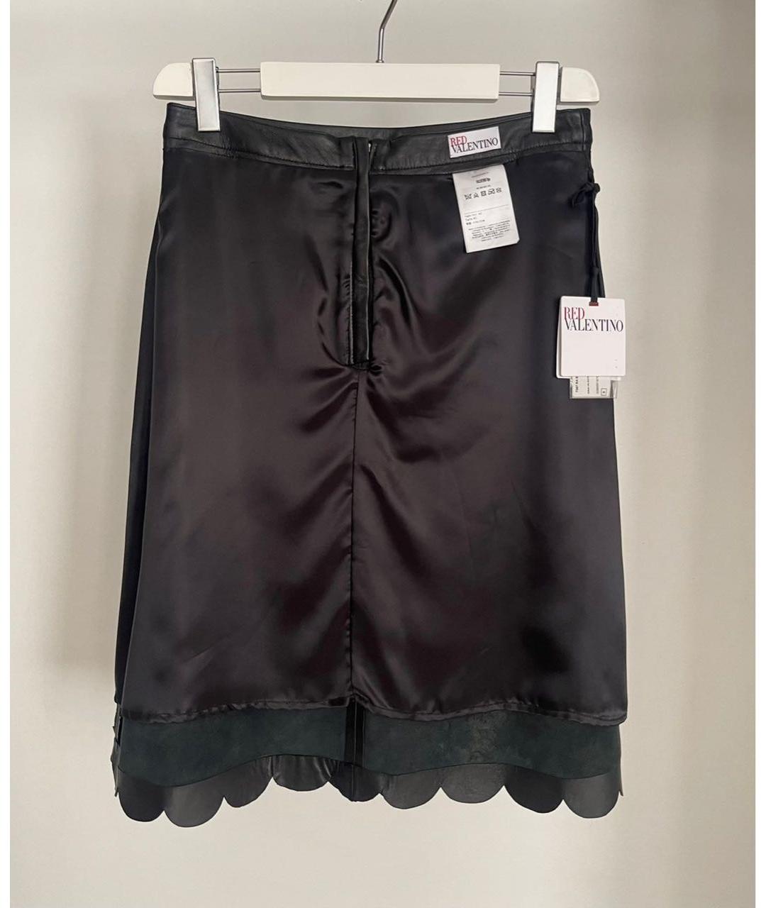 RED VALENTINO Черная кожаная юбка миди, фото 3
