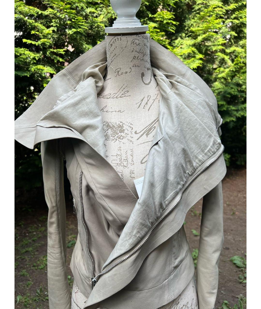 RICK OWENS Бежевая кожаная куртка, фото 4