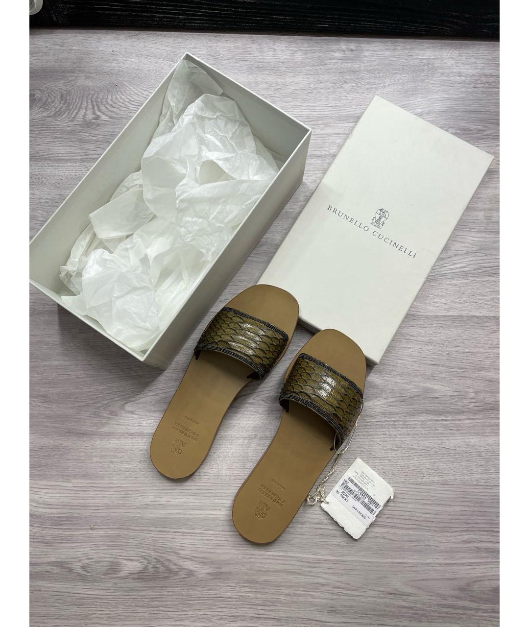 BRUNELLO CUCINELLI Коричневые шлепанцы из экзотической кожи, фото 2