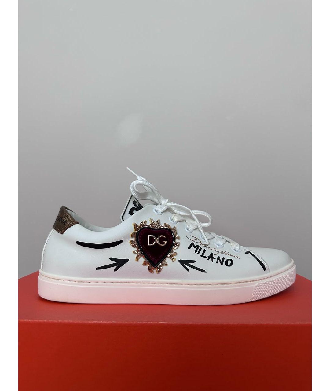 DOLCE&GABBANA Белые кожаные кеды, фото 7