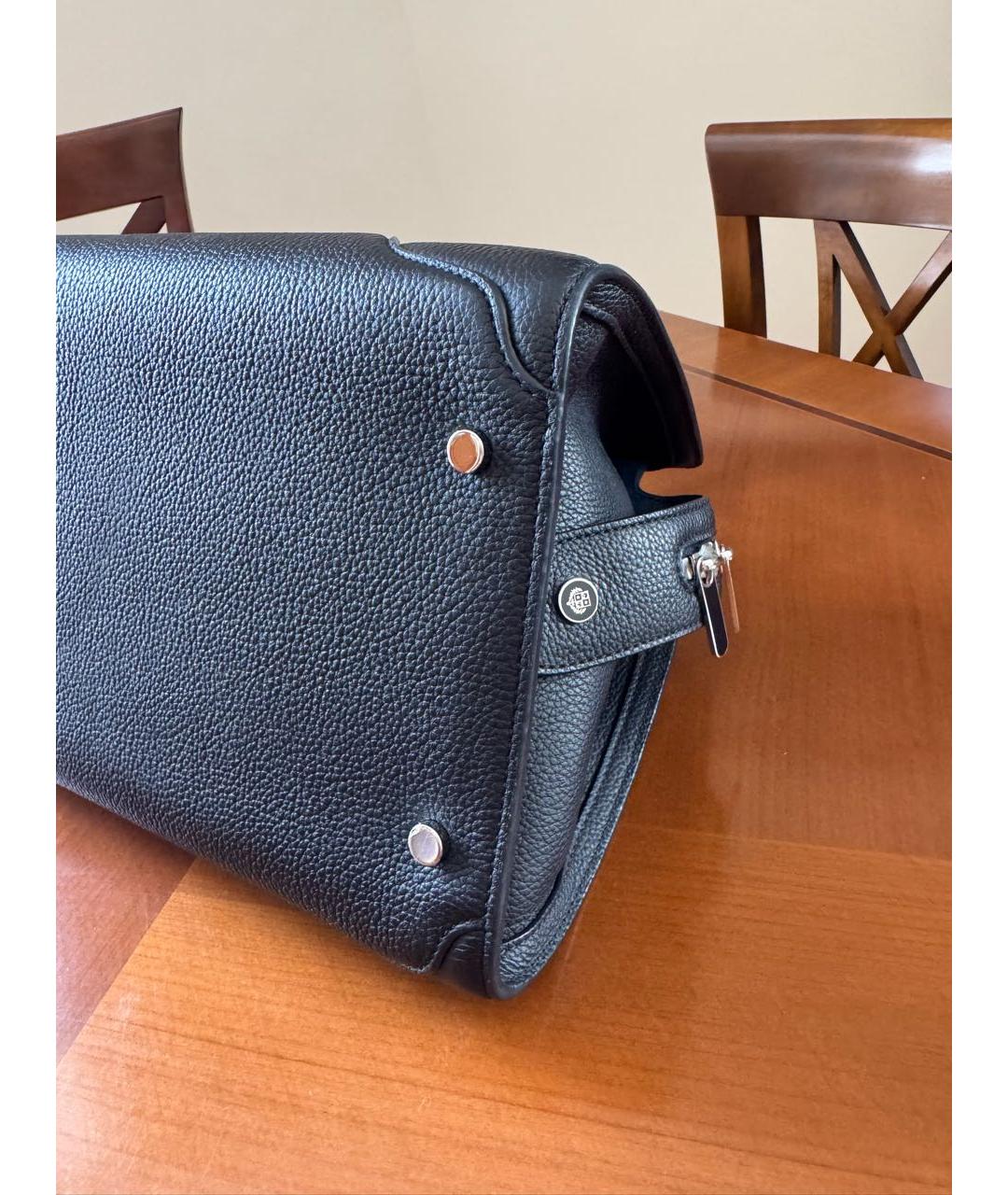 LORO PIANA Темно-синяя кожаная сумка с короткими ручками, фото 6