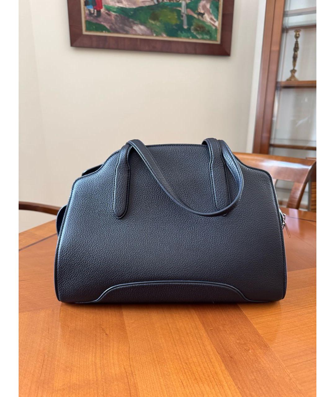 LORO PIANA Темно-синяя кожаная сумка с короткими ручками, фото 3