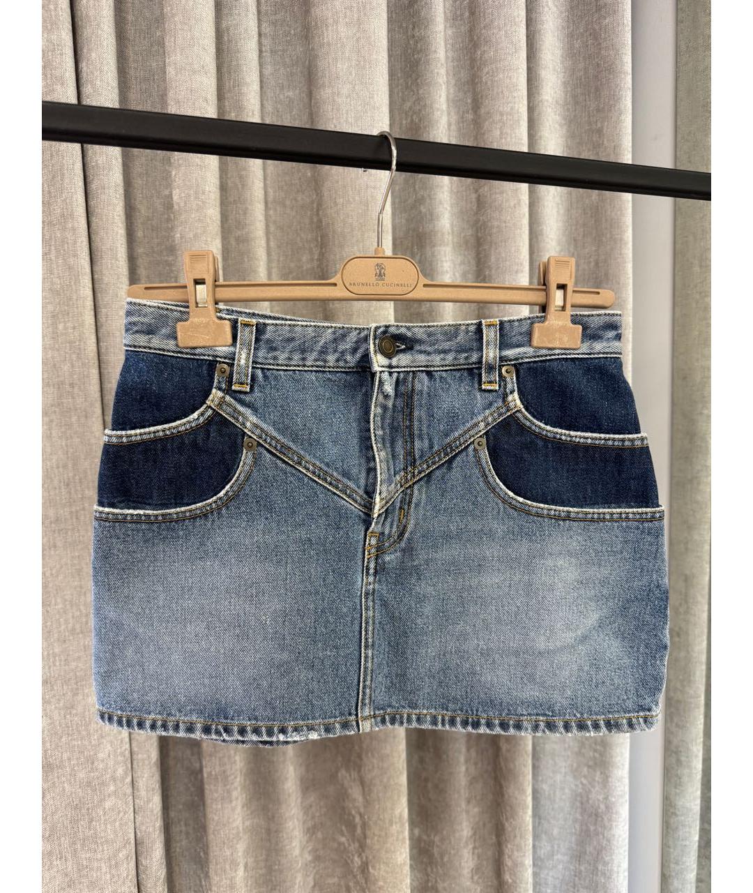 SAINT LAURENT Синяя хлопковая юбка мини, фото 5