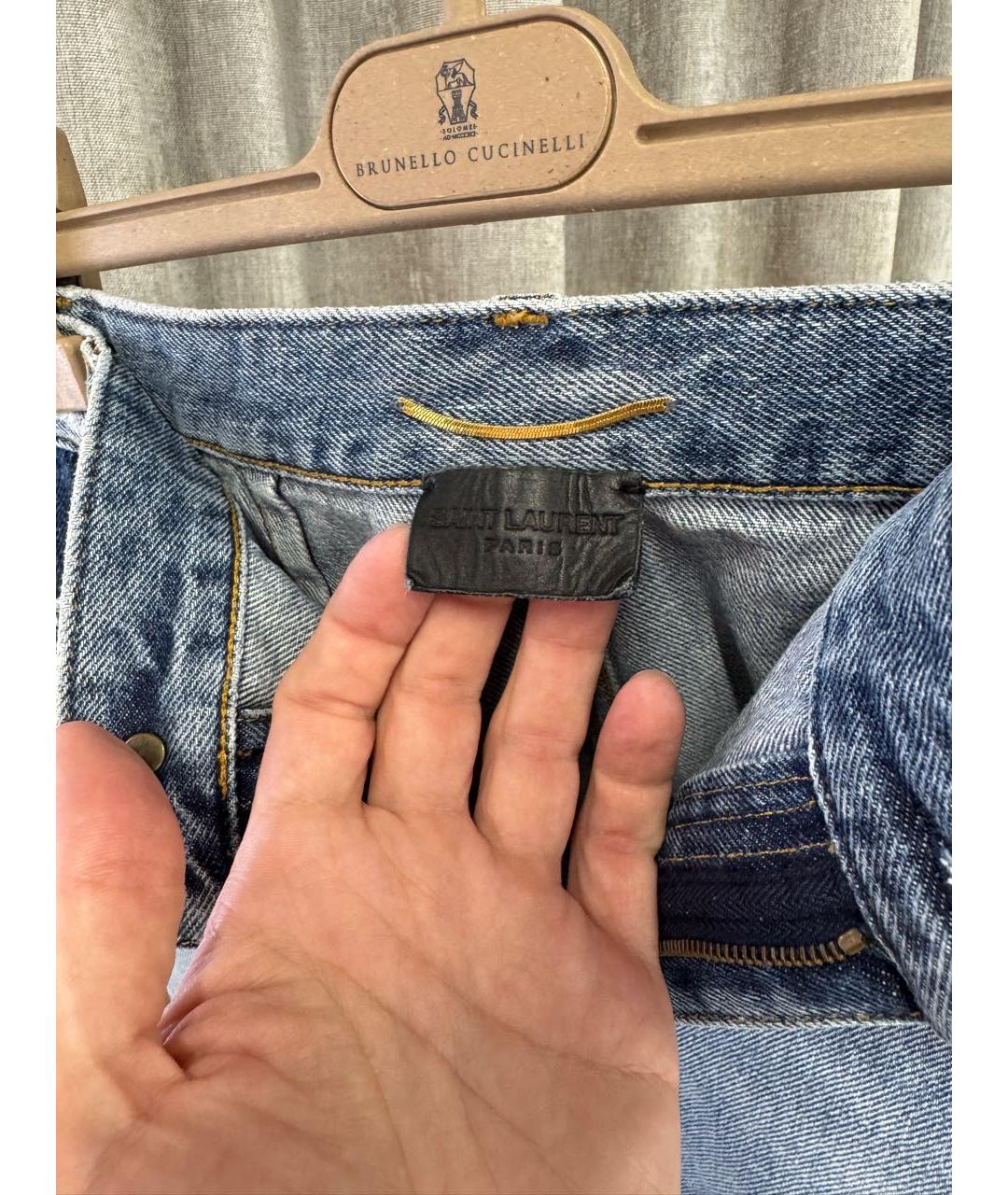 SAINT LAURENT Синяя хлопковая юбка мини, фото 3