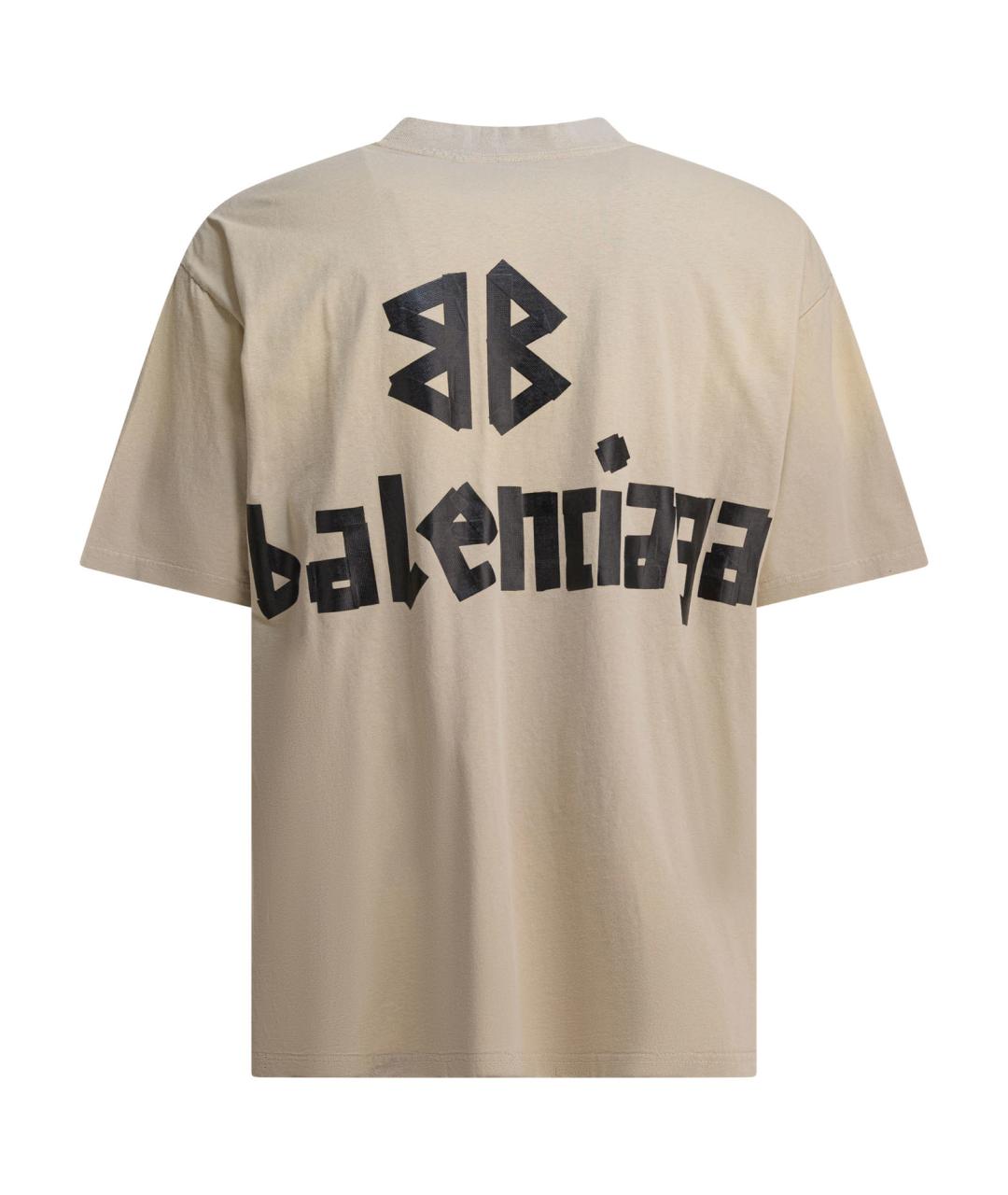 BALENCIAGA Бежевая хлопковая футболка, фото 2