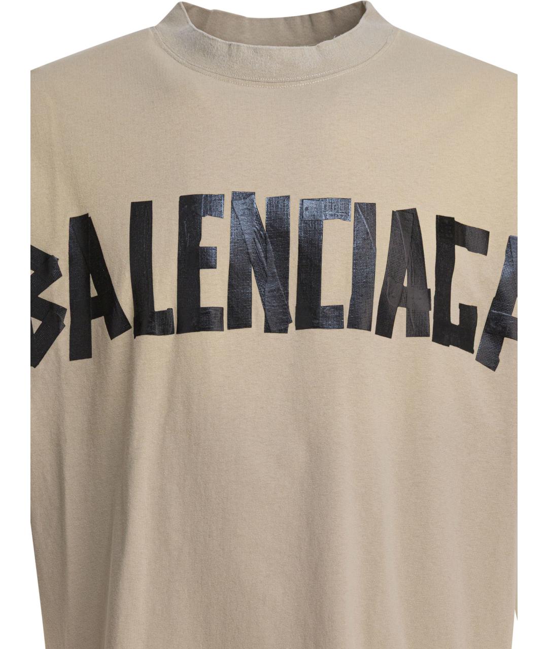 BALENCIAGA Бежевая хлопковая футболка, фото 4