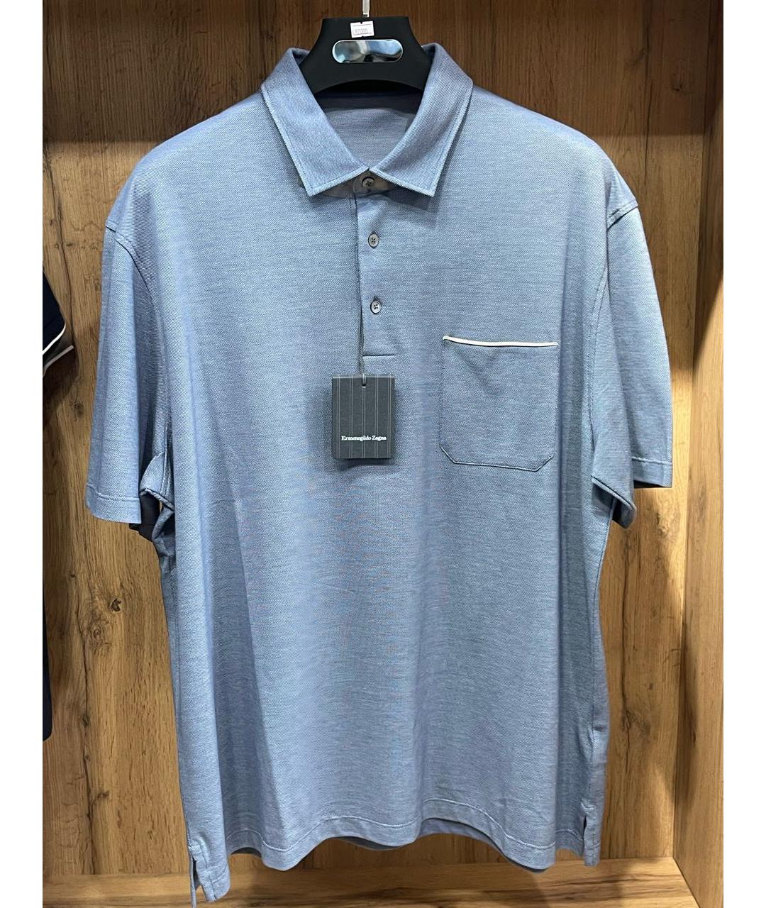ERMENEGILDO ZEGNA XXX Голубое хлопковое поло с коротким рукавом, фото 5