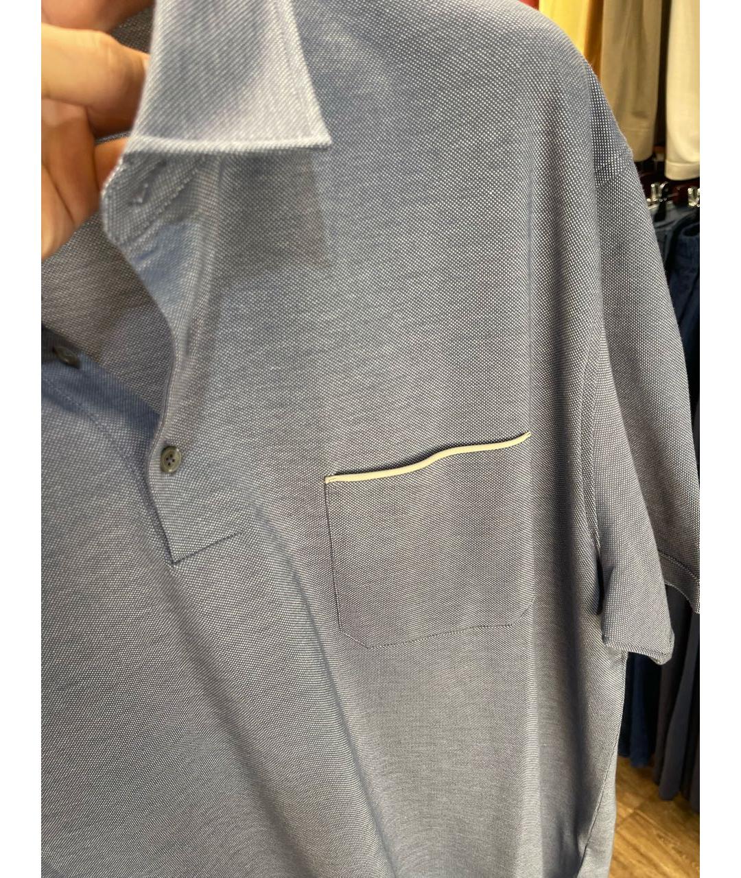 ERMENEGILDO ZEGNA XXX Голубое хлопковое поло с коротким рукавом, фото 3