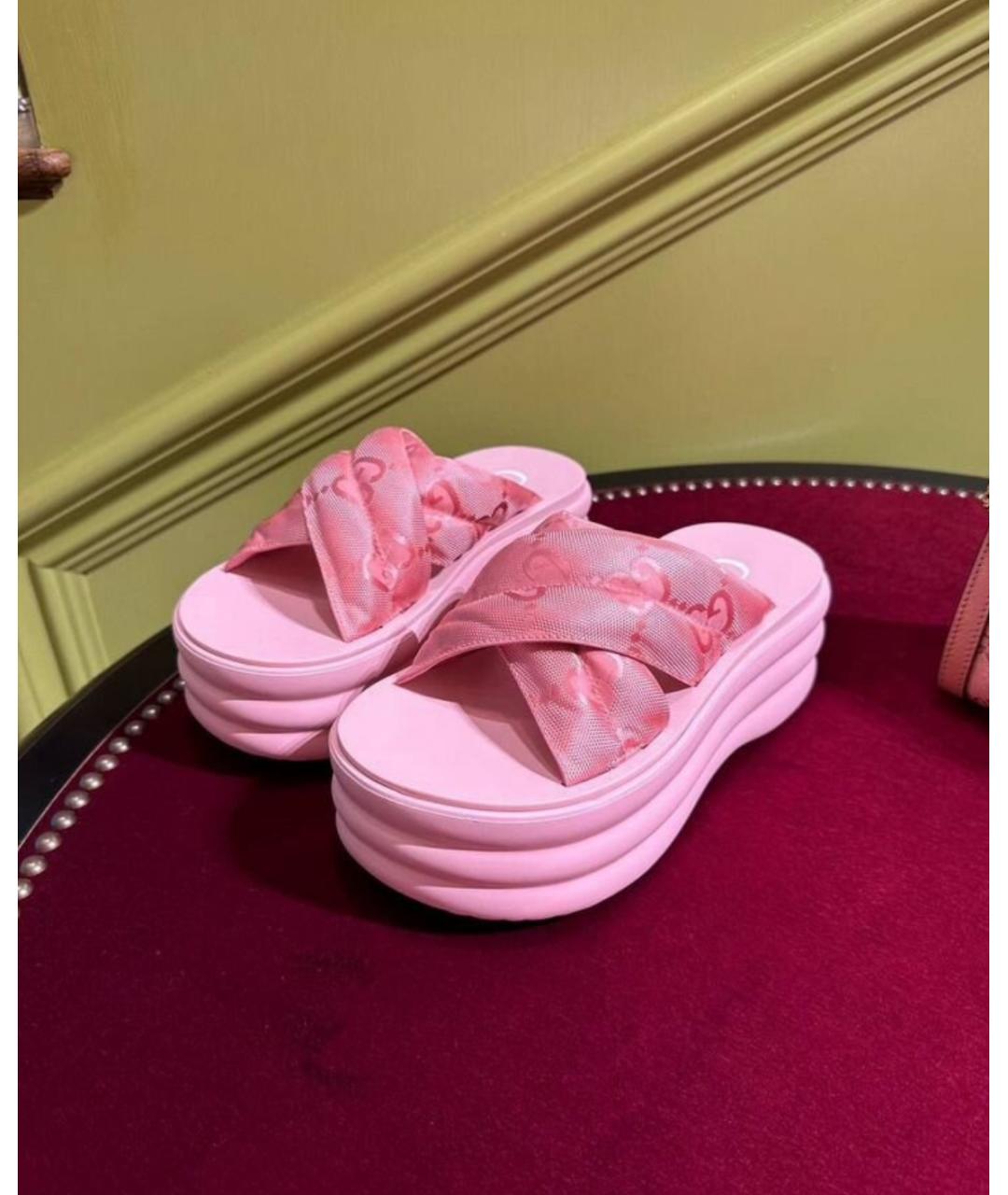 GUCCI Розовые шлепанцы из искусственной кожи, фото 3