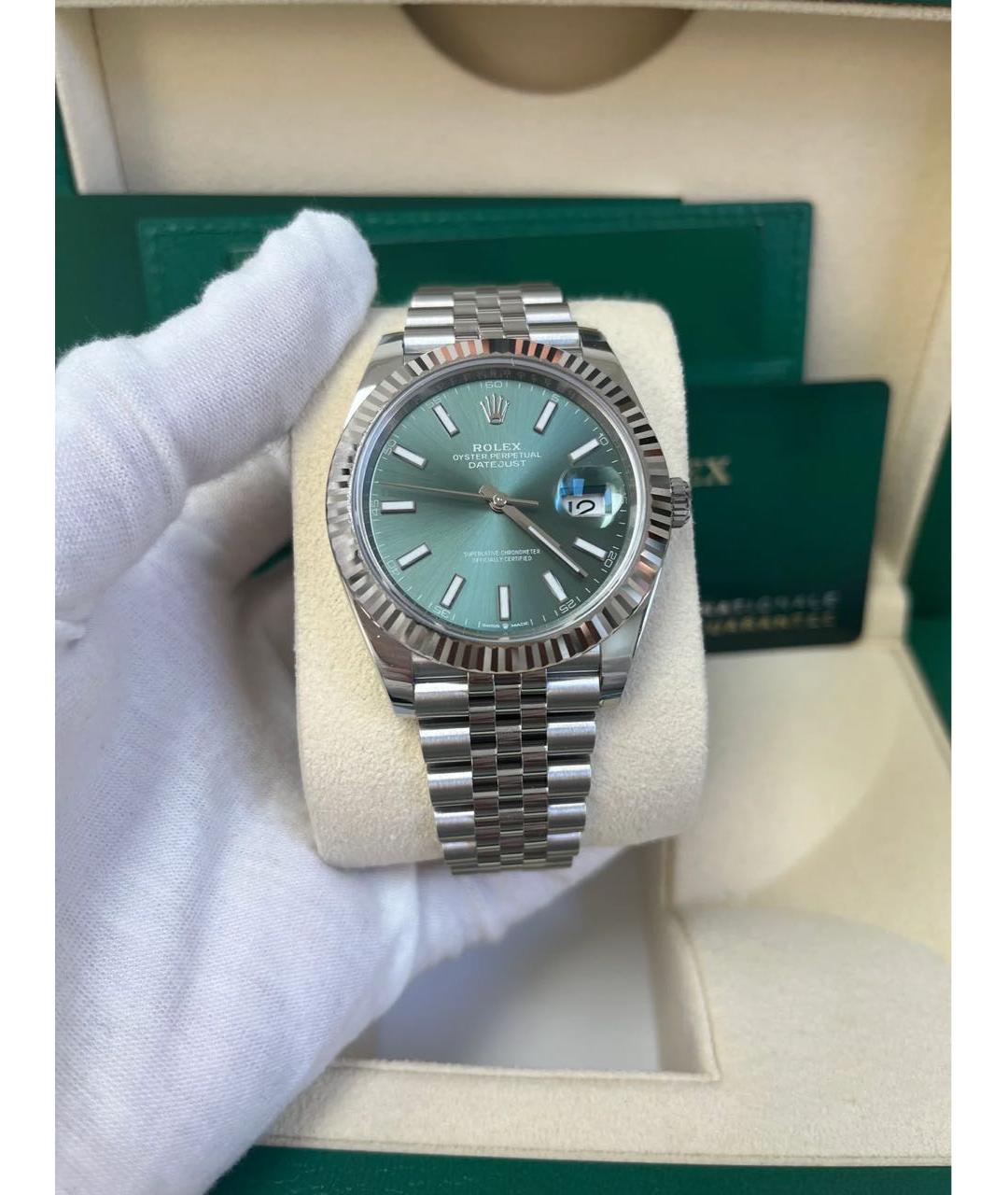 ROLEX Зеленые часы из белого золота, фото 4