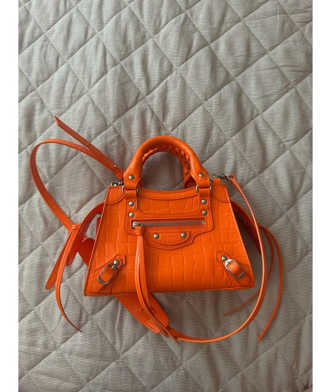 BALENCIAGA Оранжевая кожаная сумка тоут, фото 6
