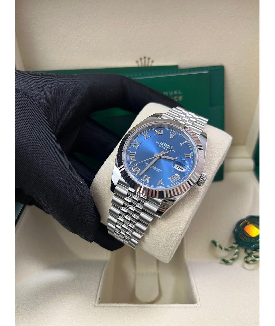 ROLEX Синие часы из белого золота, фото 3
