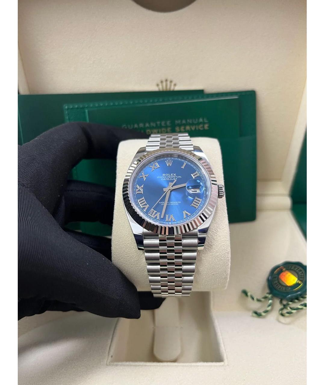ROLEX Синие часы из белого золота, фото 6