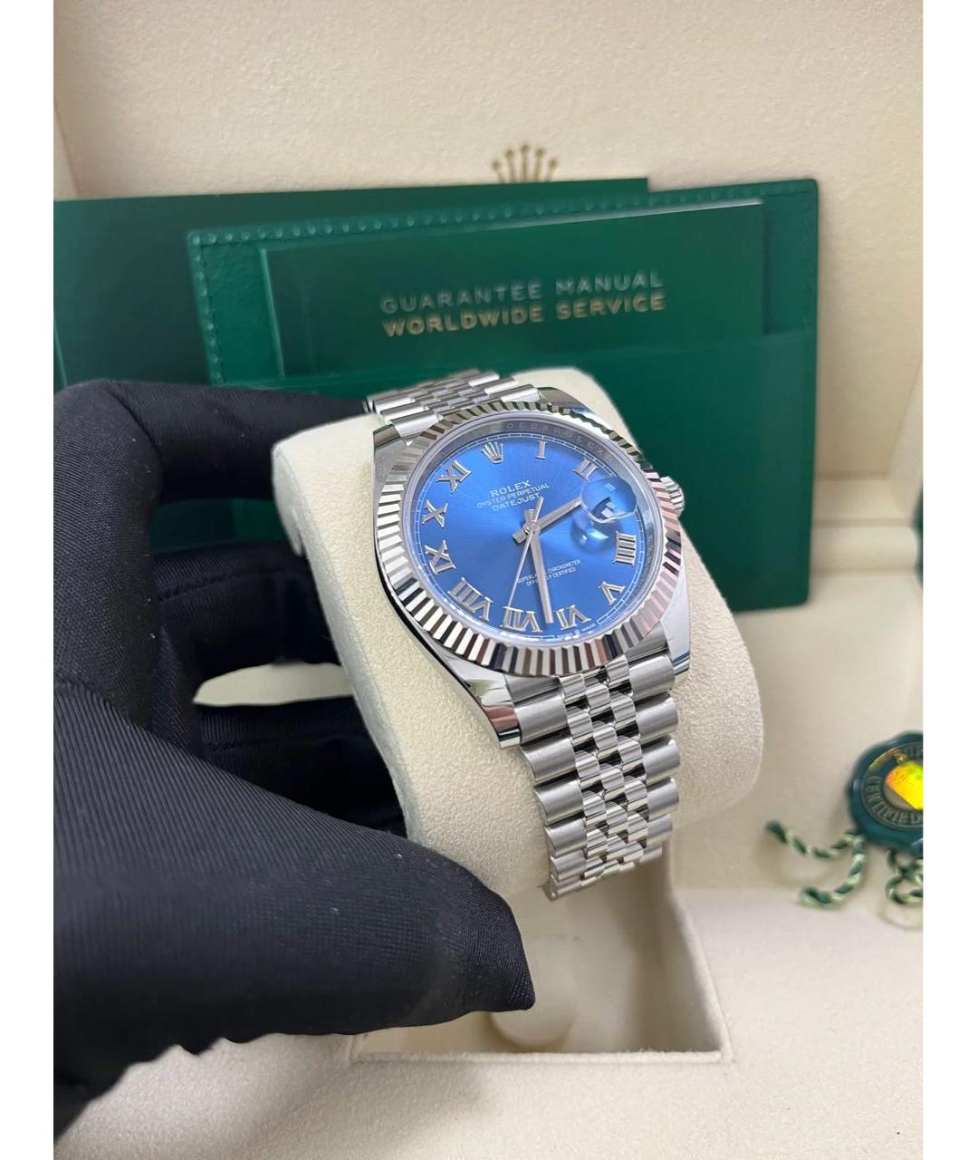 ROLEX Синие часы из белого золота, фото 4