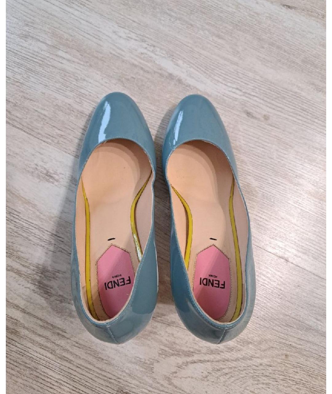 FENDI Голубые кожаные туфли, фото 3