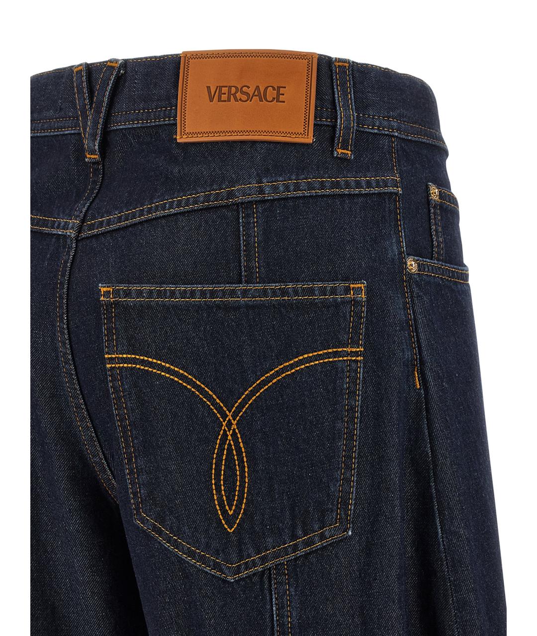 VERSACE Темно-синие хлопковые прямые джинсы, фото 4