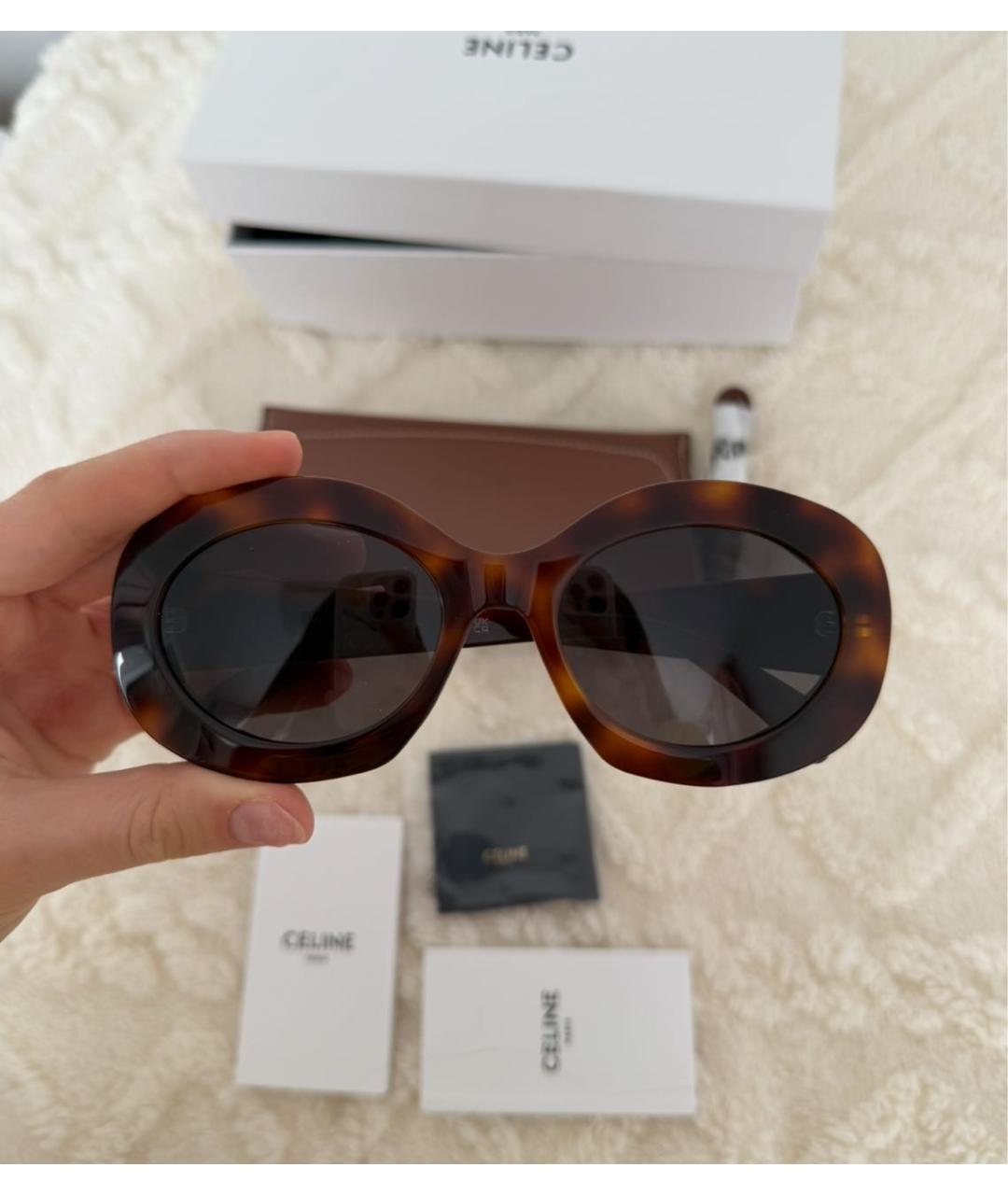 CELINE Коричневые пластиковые солнцезащитные очки, фото 6