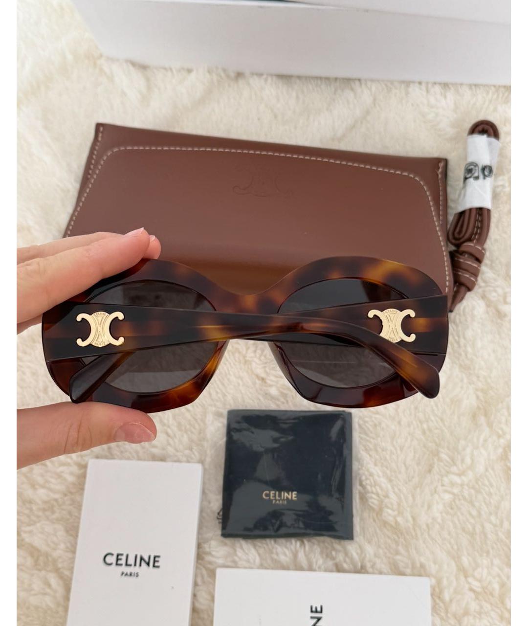 CELINE Коричневые пластиковые солнцезащитные очки, фото 3