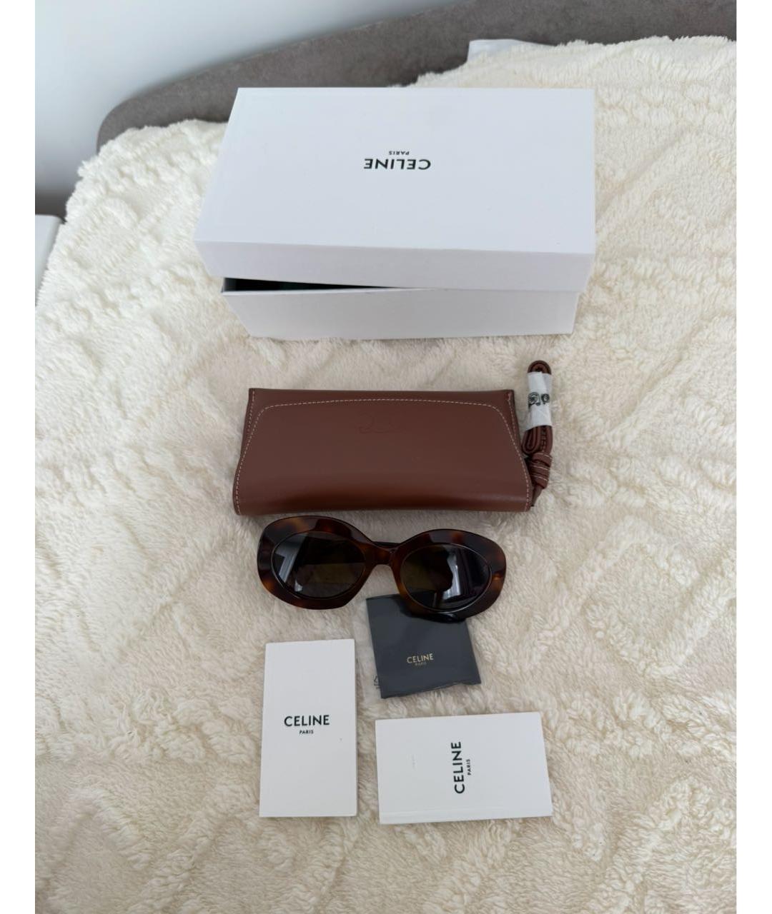 CELINE Коричневые пластиковые солнцезащитные очки, фото 2