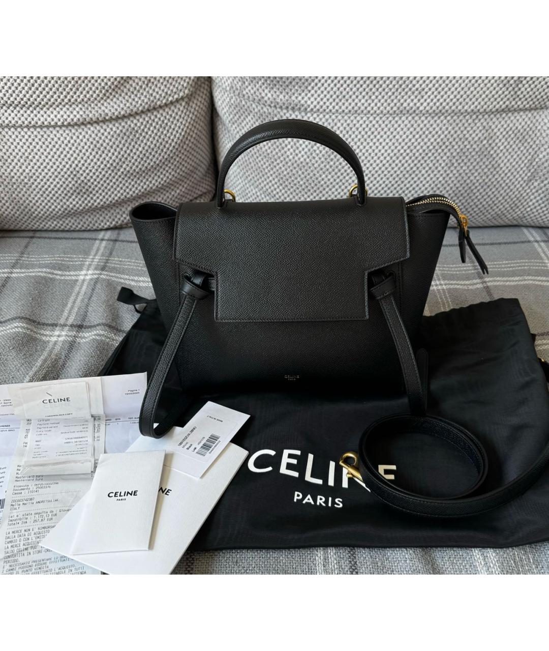 CELINE Черная кожаная сумка тоут, фото 8