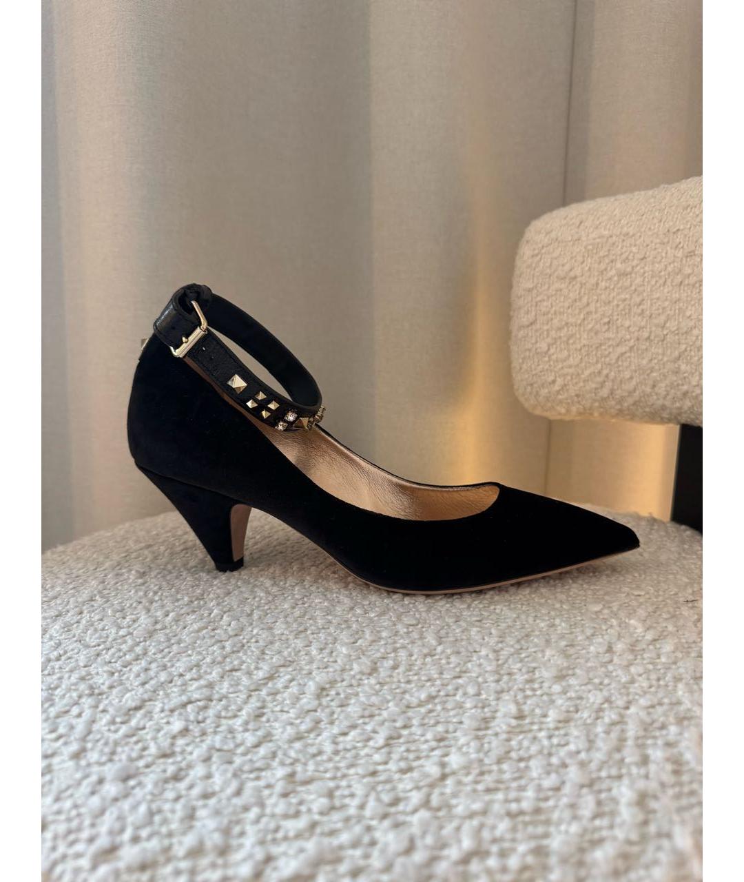 VALENTINO Черные бархатные лодочки на низком каблуке, фото 5