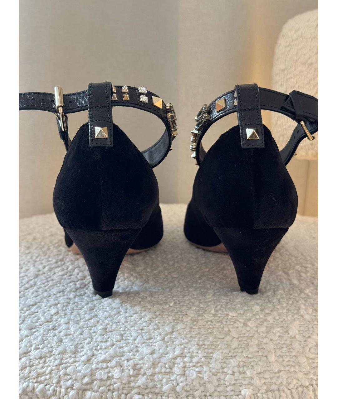 VALENTINO Черные бархатные лодочки на низком каблуке, фото 4