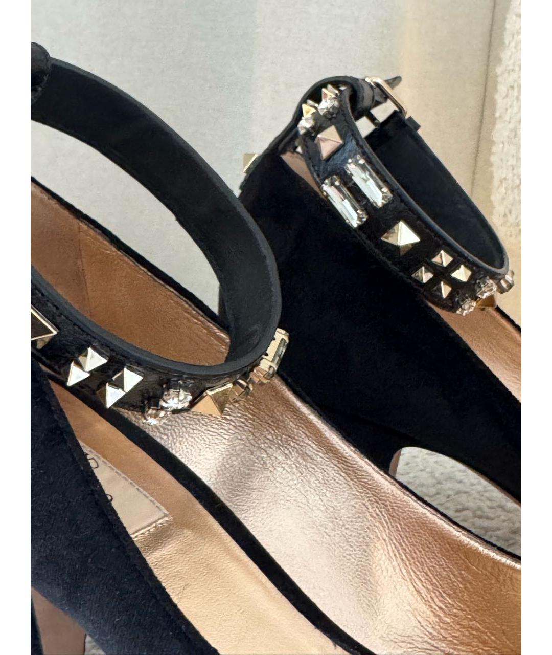 VALENTINO Черные бархатные лодочки на низком каблуке, фото 3