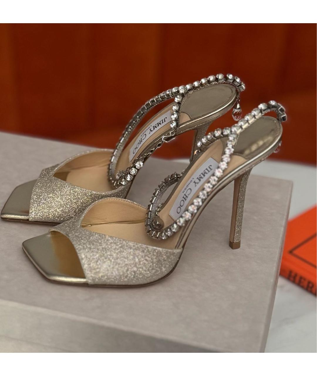 JIMMY CHOO Золотые свадебные туфли на среднем каблуке, фото 4