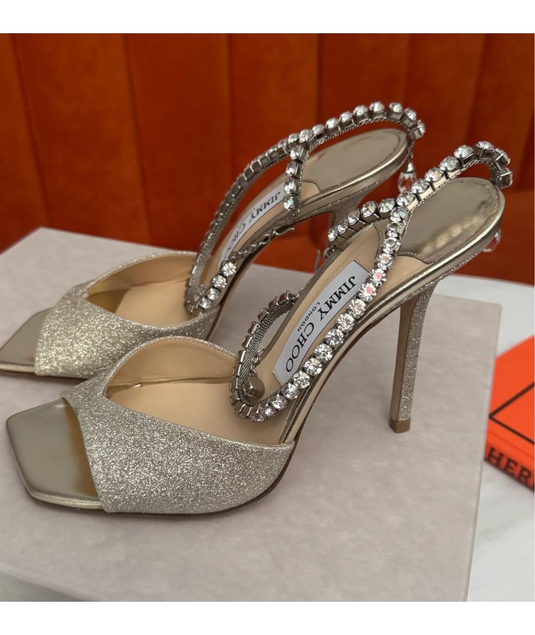 JIMMY CHOO Золотые свадебные туфли на среднем каблуке, фото 2
