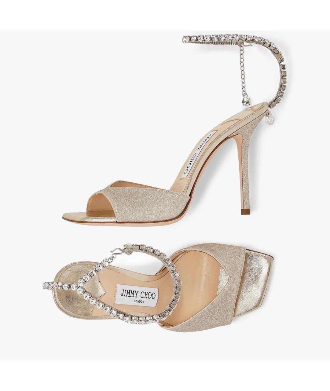 JIMMY CHOO Золотые свадебные туфли на среднем каблуке, фото 5