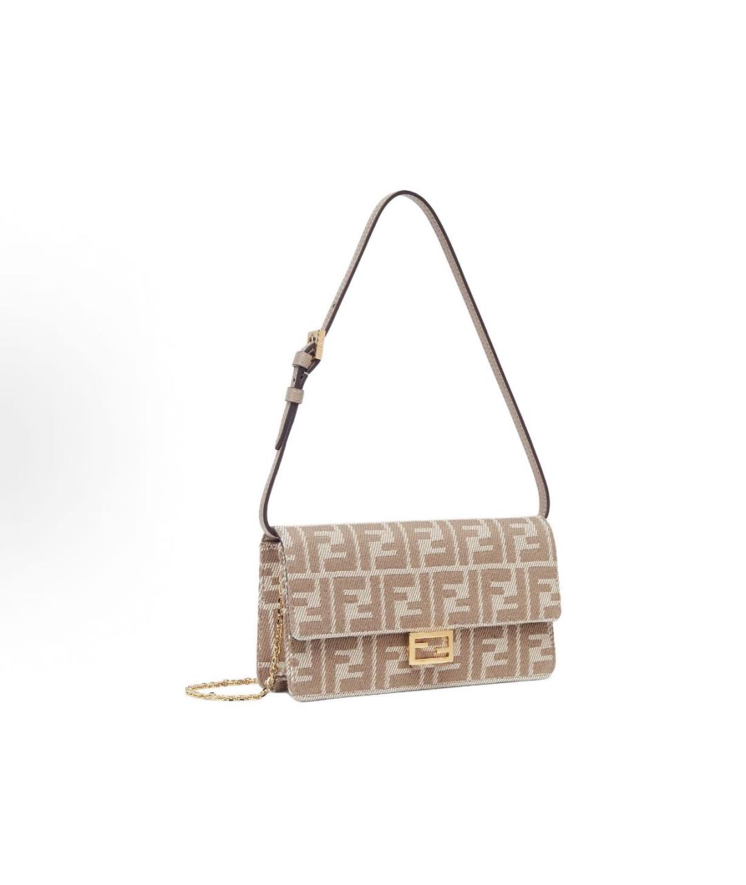 FENDI Бежевая тканевая сумка через плечо, фото 2