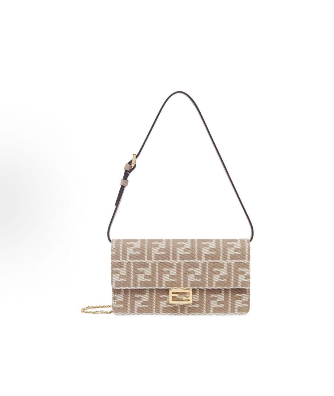 FENDI Бежевая тканевая сумка через плечо, фото 5