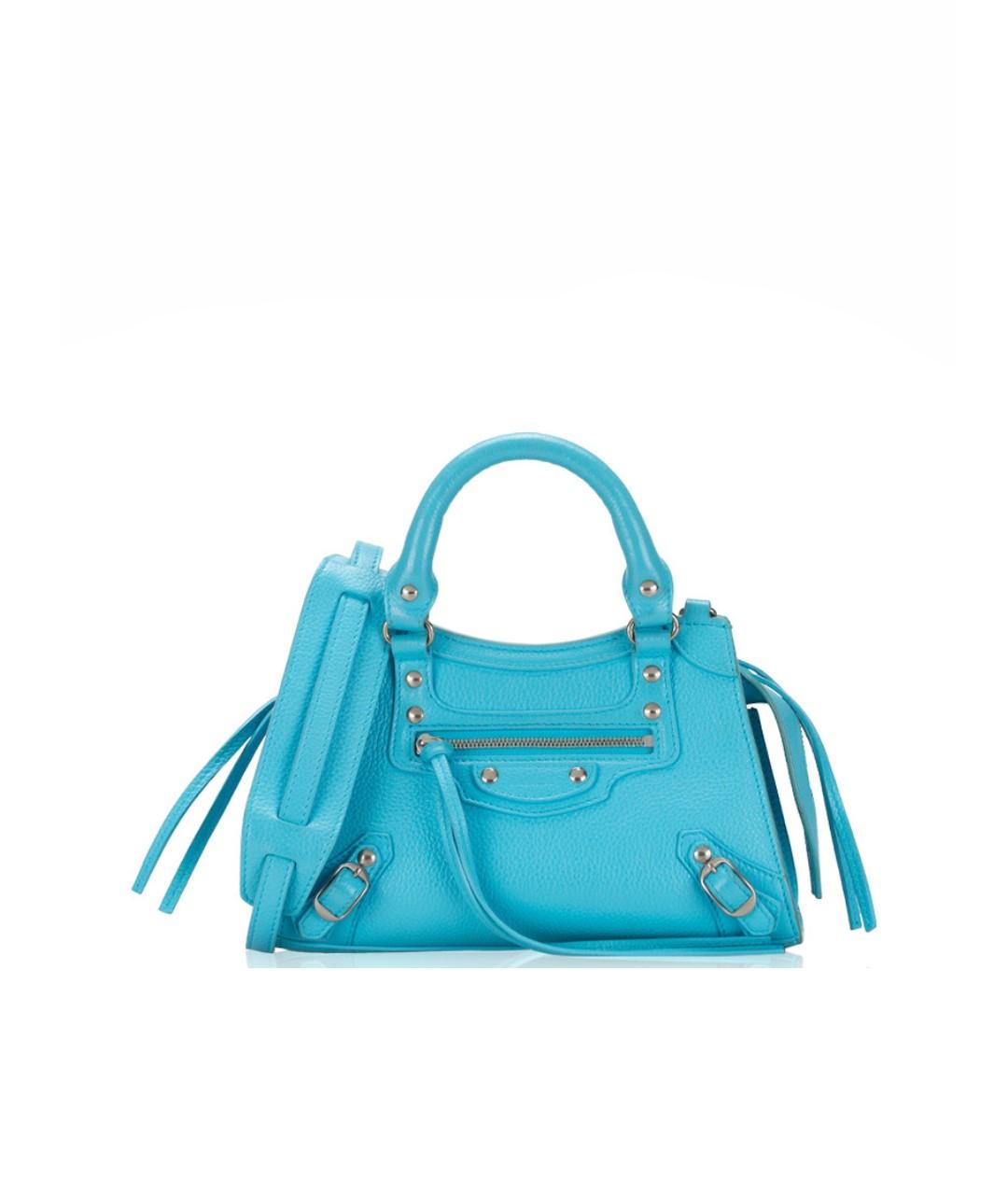 BALENCIAGA Голубая кожаная сумка с короткими ручками, фото 1