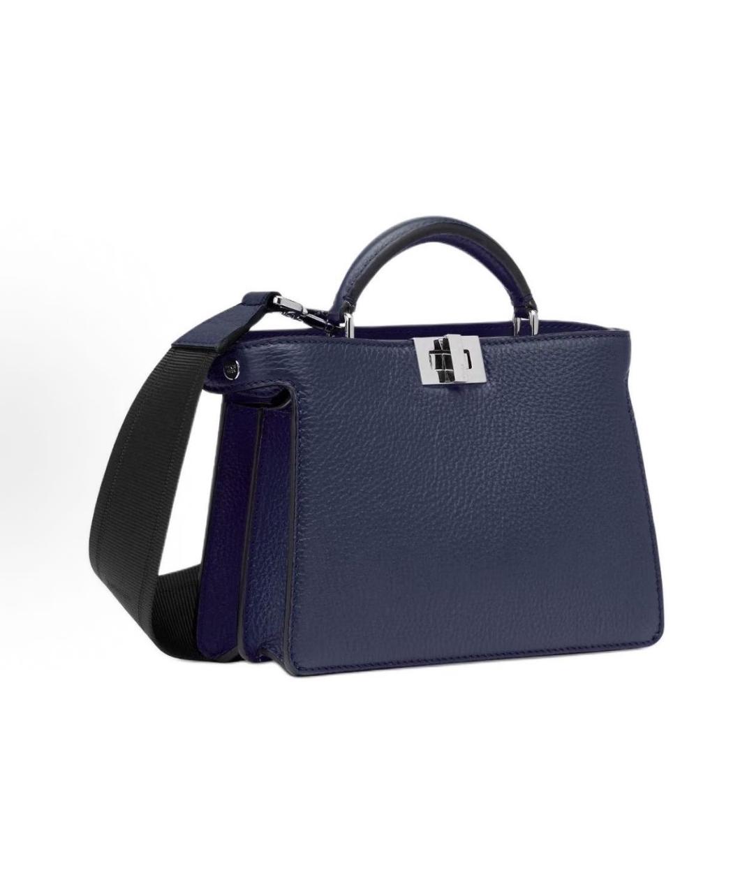 FENDI Темно-синяя кожаная сумка с короткими ручками, фото 2
