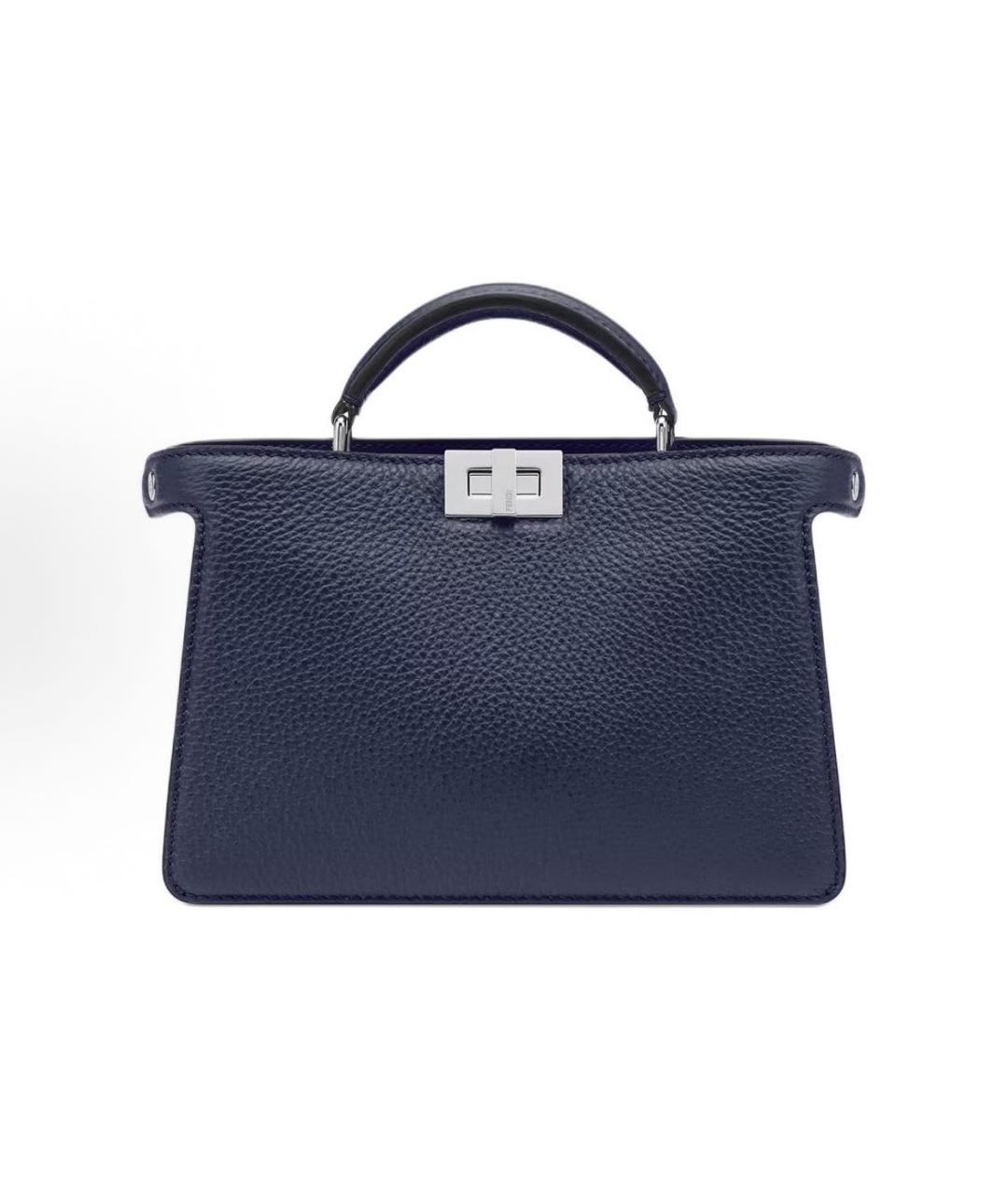 FENDI Темно-синяя кожаная сумка с короткими ручками, фото 5