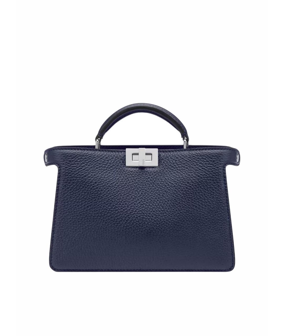 FENDI Темно-синяя кожаная сумка с короткими ручками, фото 1