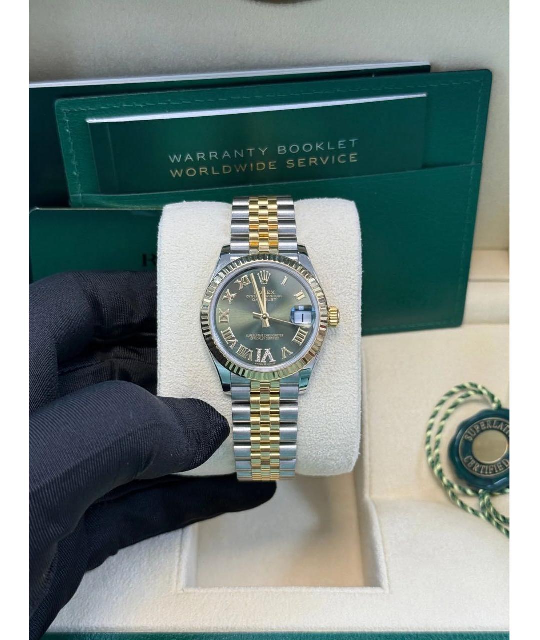 ROLEX Зеленые часы из желтого золота, фото 3