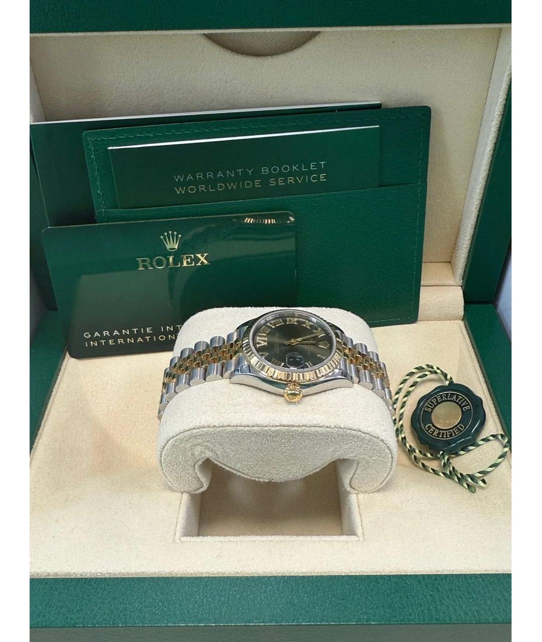 ROLEX Зеленые часы из желтого золота, фото 7