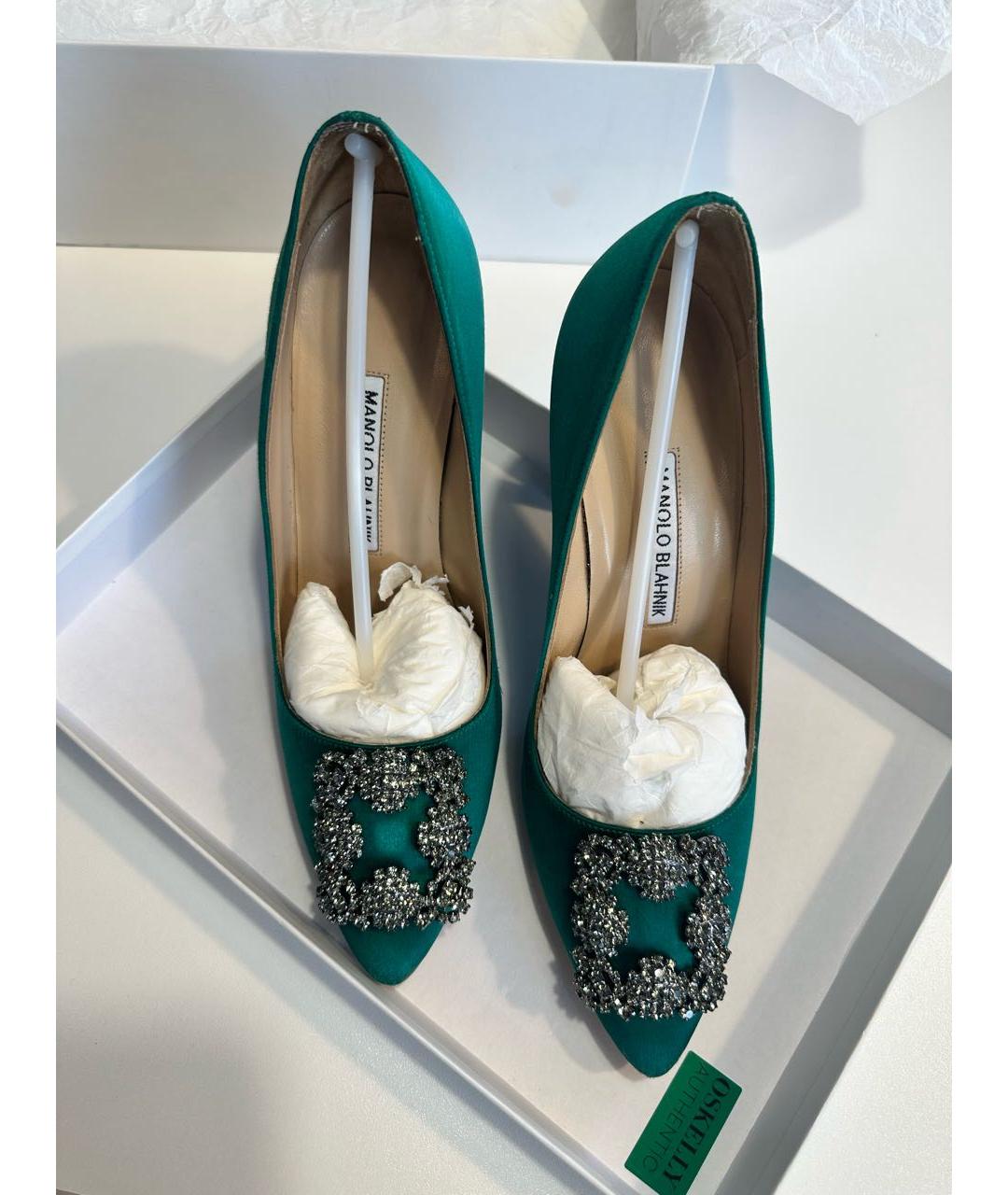MANOLO BLAHNIK Зеленые текстильные туфли, фото 2