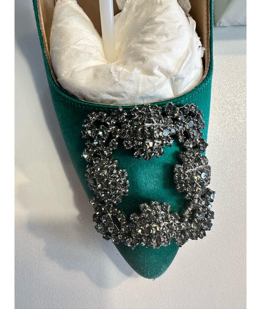 MANOLO BLAHNIK Зеленые текстильные туфли, фото 7
