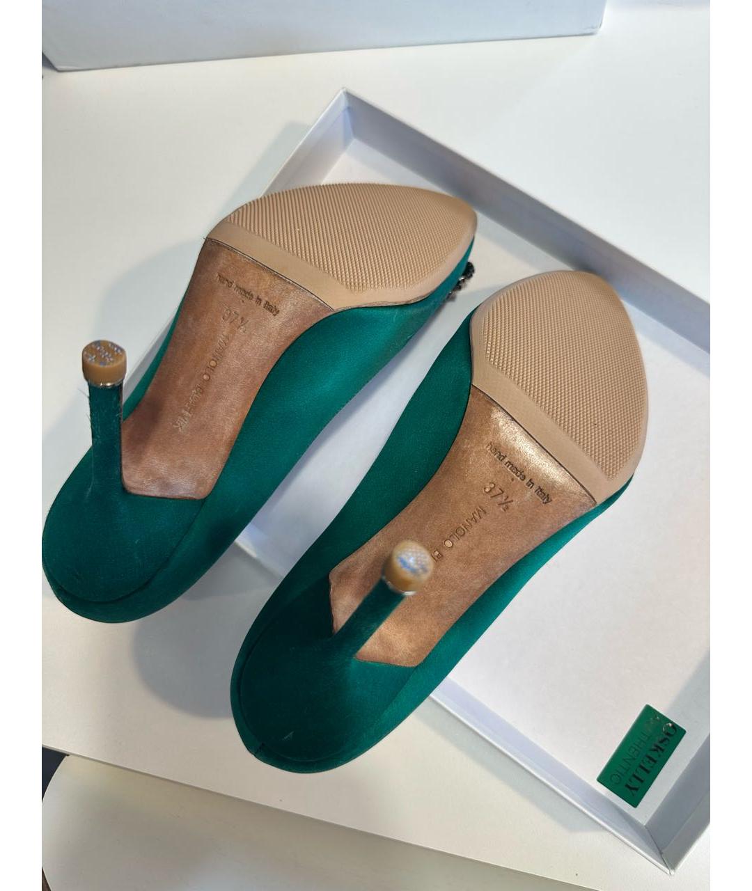 MANOLO BLAHNIK Зеленые текстильные туфли, фото 4
