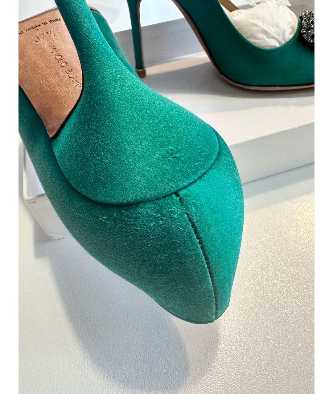 MANOLO BLAHNIK Зеленые текстильные туфли, фото 6