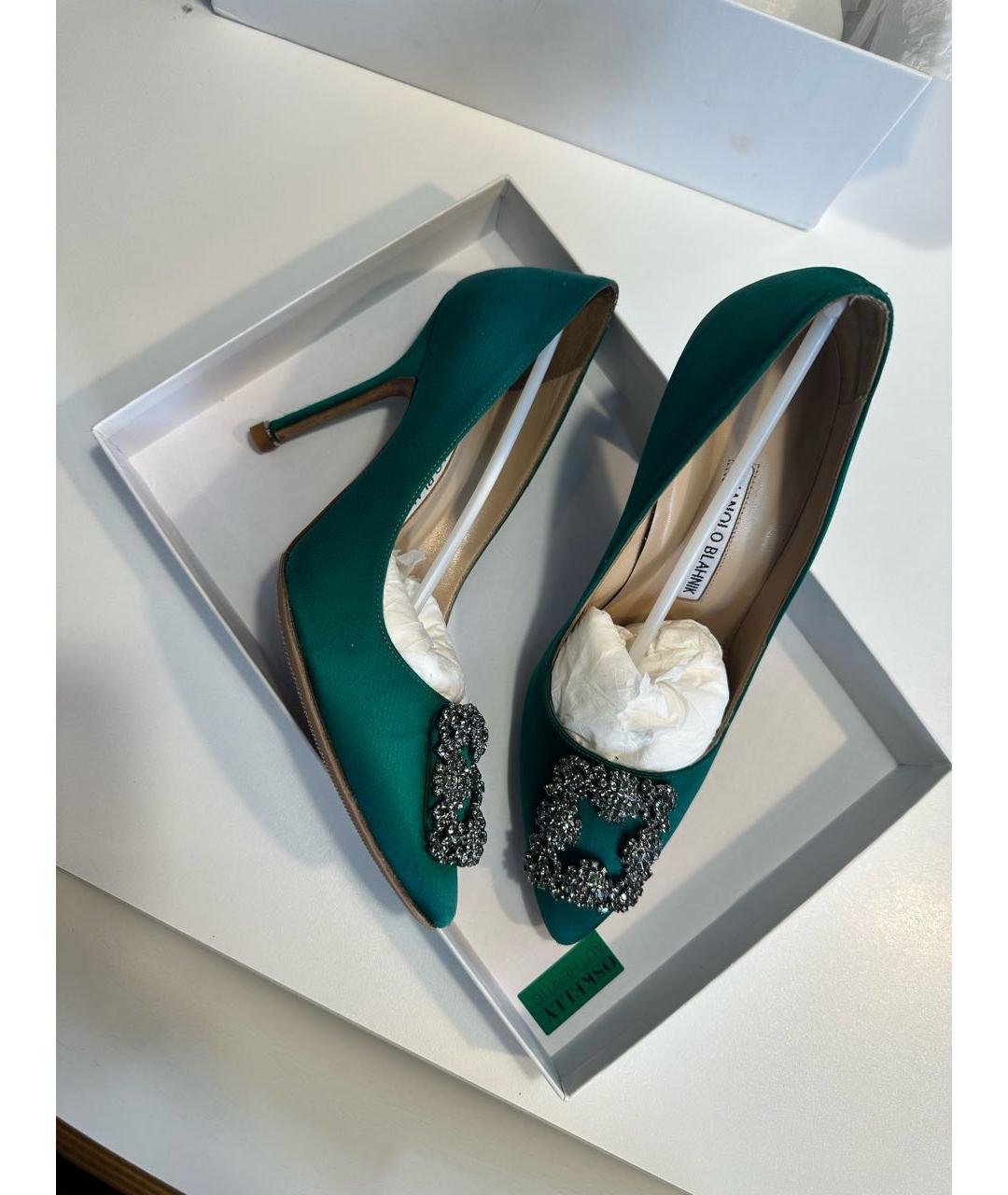 MANOLO BLAHNIK Зеленые текстильные туфли, фото 3