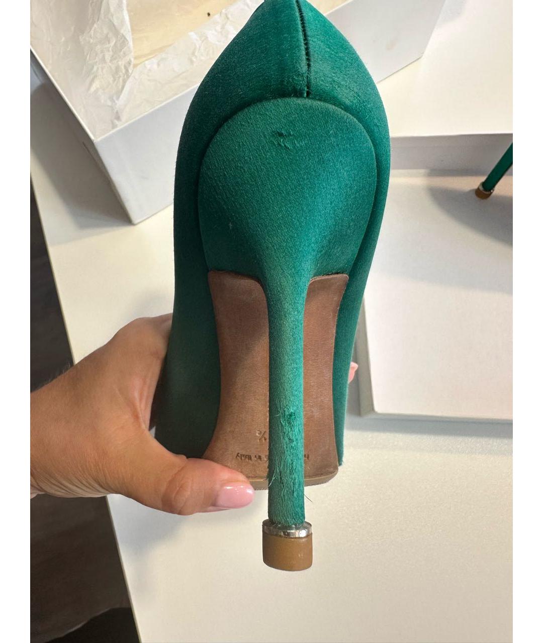MANOLO BLAHNIK Зеленые текстильные туфли, фото 5