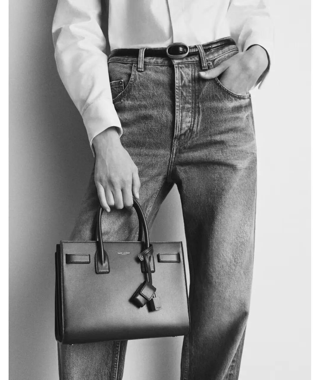 SAINT LAURENT Черная кожаная сумка с короткими ручками, фото 5