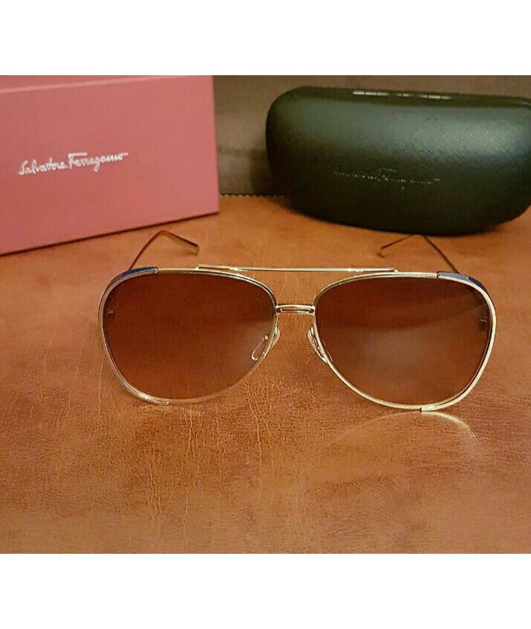 FERRAGAMO Золотые металлические солнцезащитные очки, фото 7