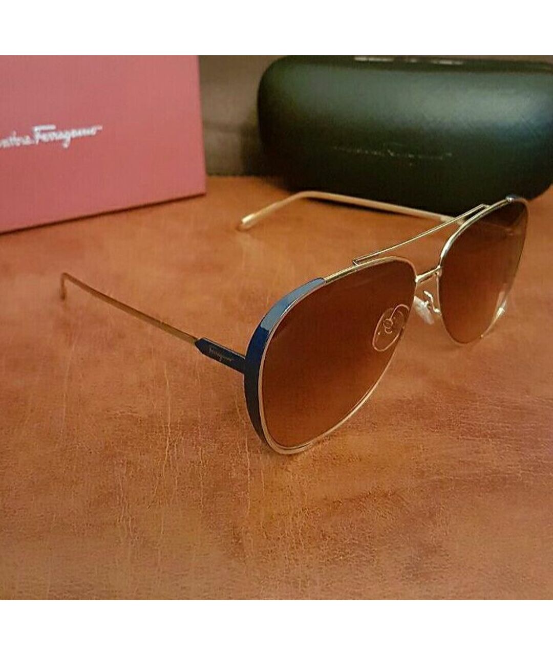 FERRAGAMO Золотые металлические солнцезащитные очки, фото 2